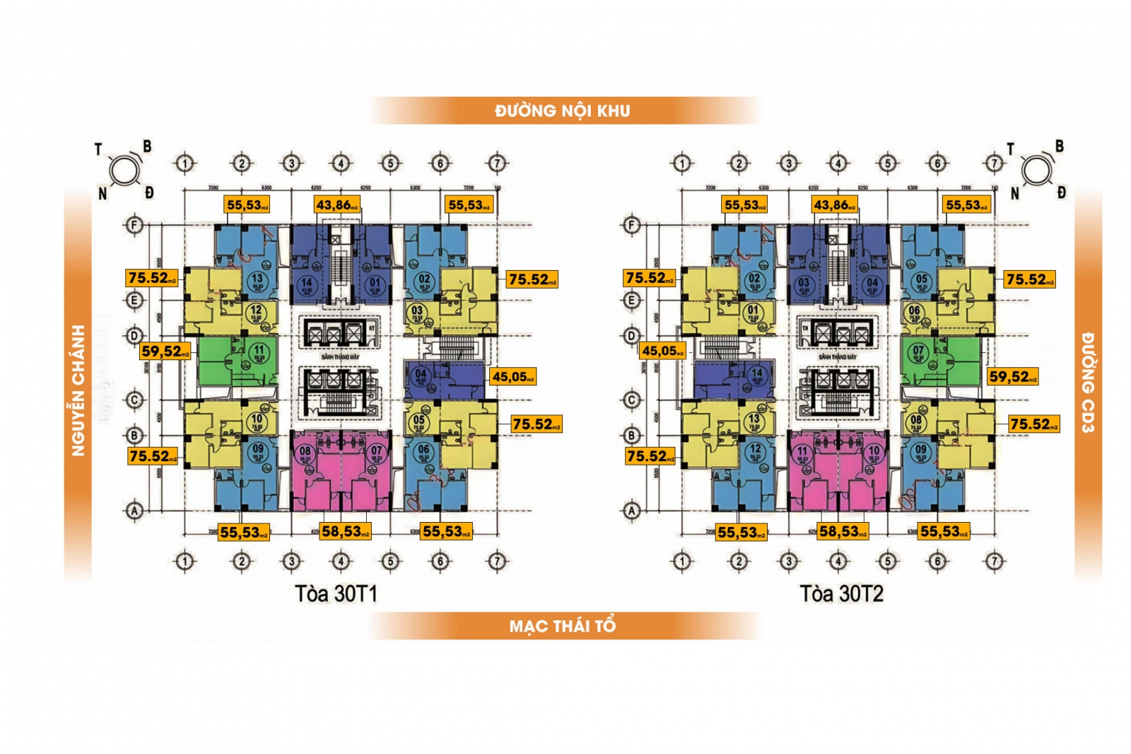 mặt bằng Chung cư 30T1 30T2 Nam Trung Yên