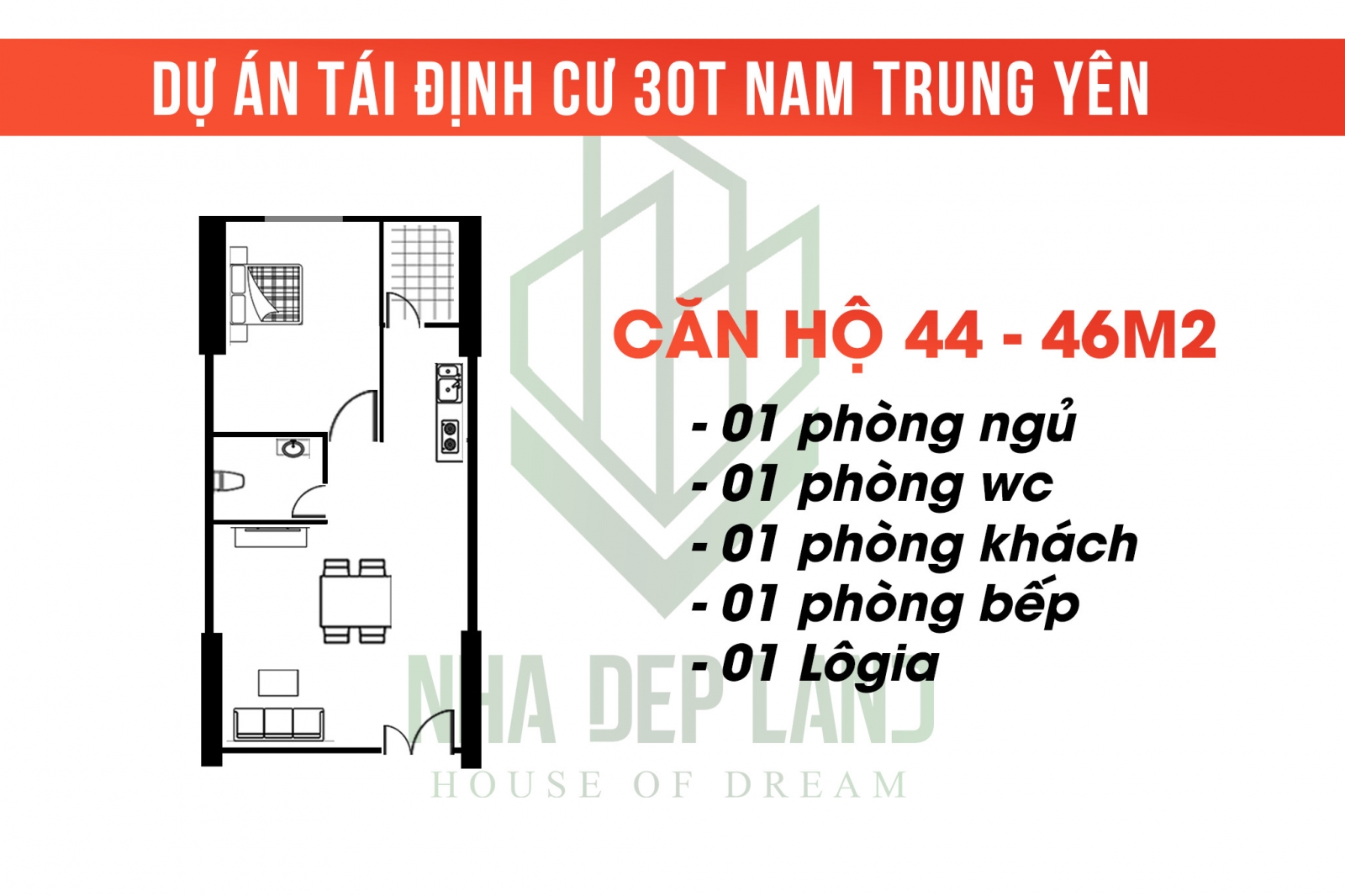 Căn hộ 1 phòng ngủ chung cư 30T1 30T2 Nam Trung Yên 