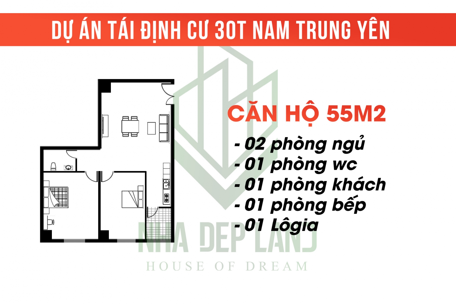 mặt bằng căn 55m2 30t nam trung yên