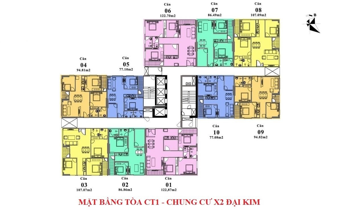 Mặt bằng tòa CT1 X2 Đại Kim MHDI