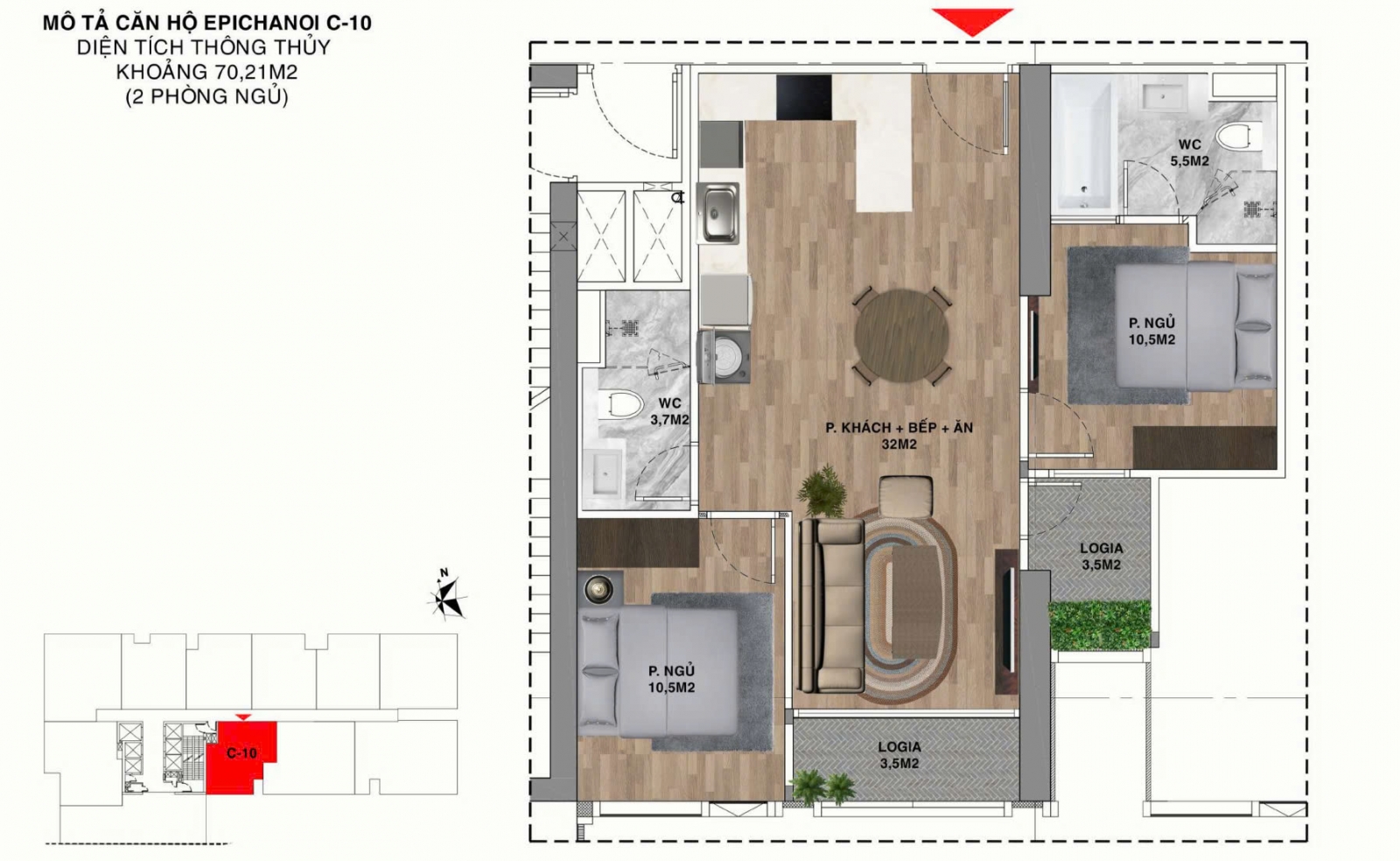 Mặt Bằng căn hộ Epic Tower 19 Duy Tân 