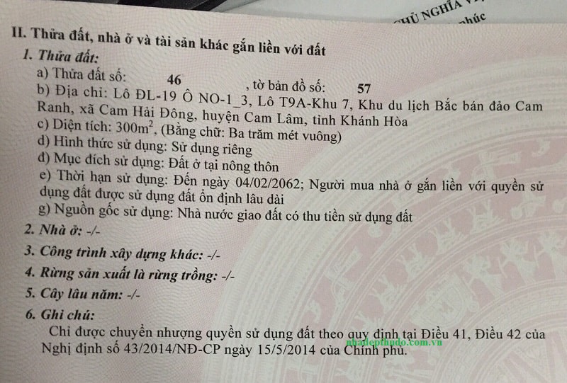 sổ đỏ pháp lí mhdi cam ranh