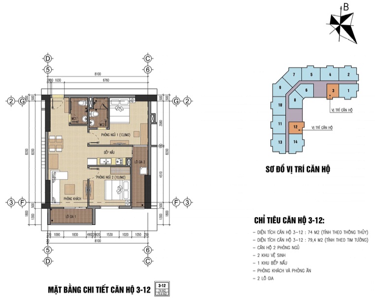 Căn hộ A3: số lượng 02 căn, diện tích 115,4m2