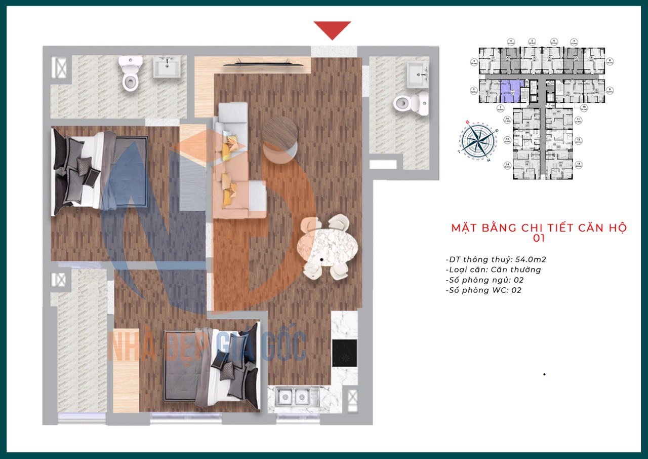 Căn hộ 01 diện tích 54m2 xphomes star Tân Tây Đô