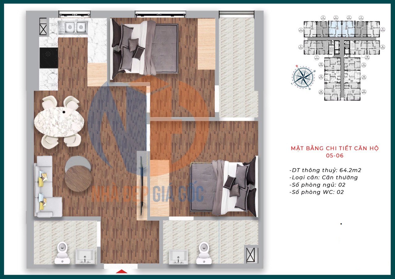 Căn hộ 04, 07 diện tích 57,5m2 xphomes star Tân Tây Đô