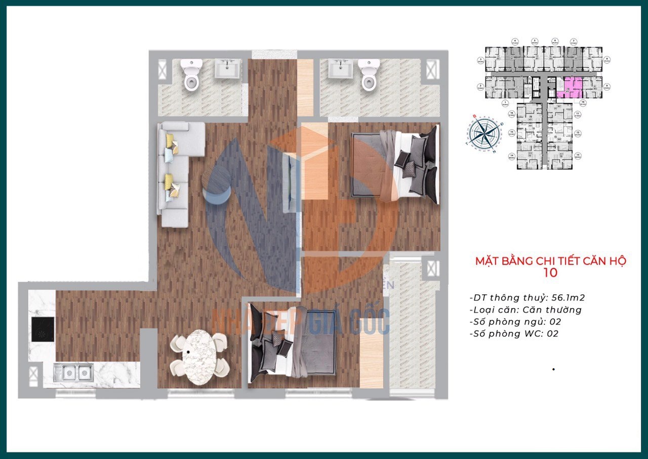 Căn hộ 10 diện tích 56m2 xphomes star Tân Tây Đô