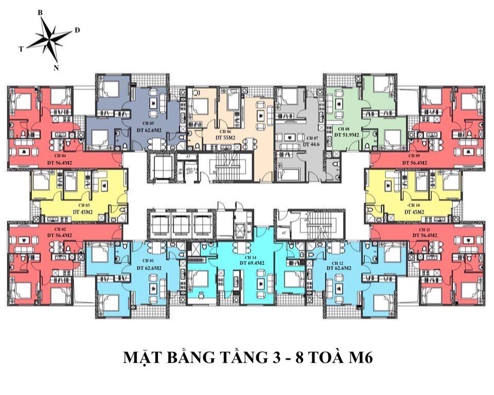 mặt bằng tầng 3-8 M6 Mipec Kiến Hưng