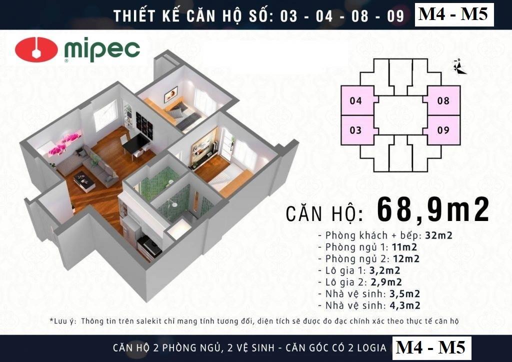 thiết kế căn hộ 68,9m2 Mipec Kiến Hưng