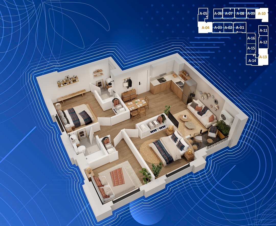 Mặt bằng nhà ở xã hội Sapa căn hộ 3 ngủ