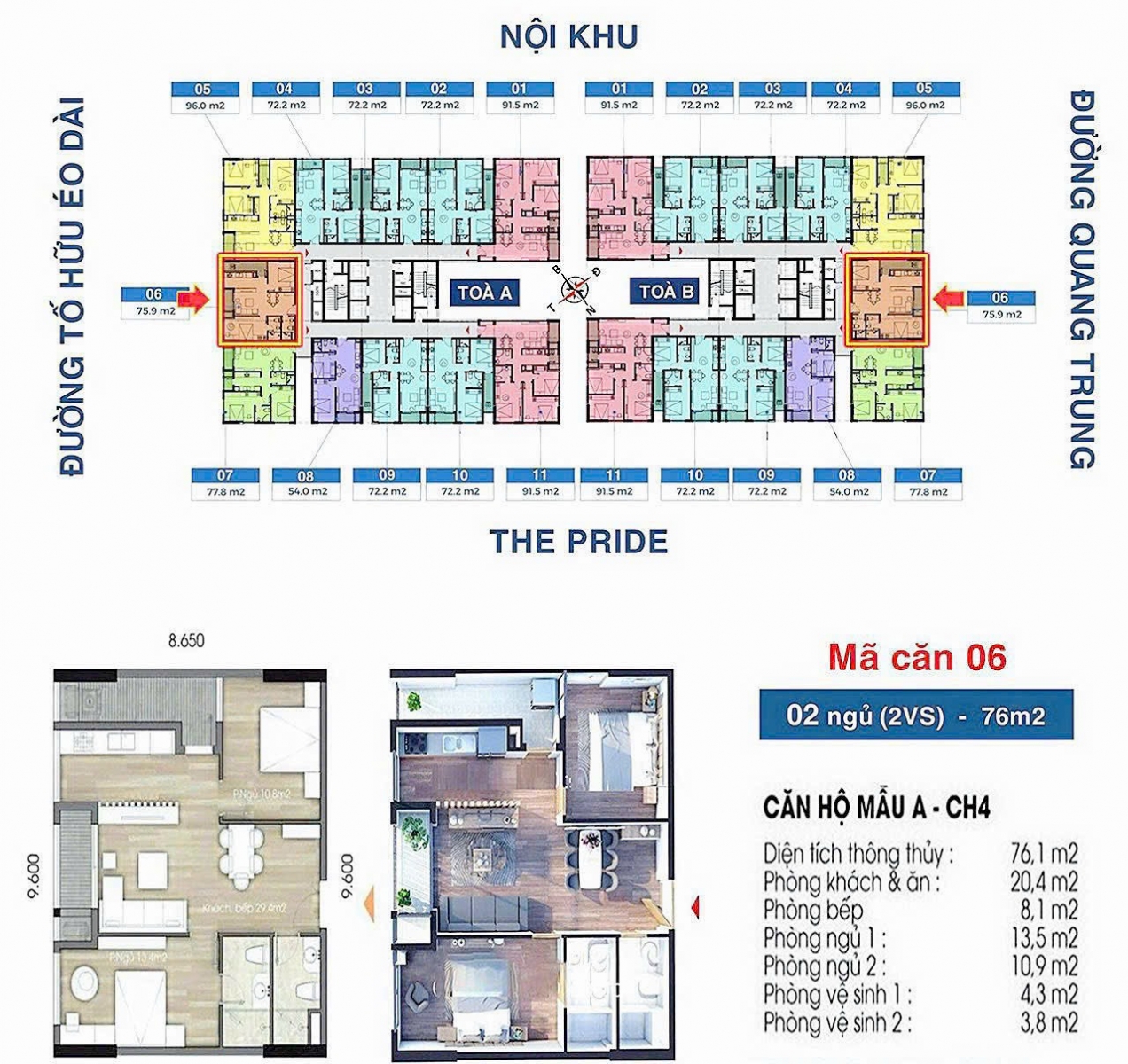   Mặt bằng The Charm An Hưng căn hộ 76m2
