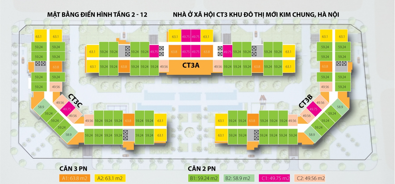Mặt bằng nhà ở xã hội CT3 Kim Chung