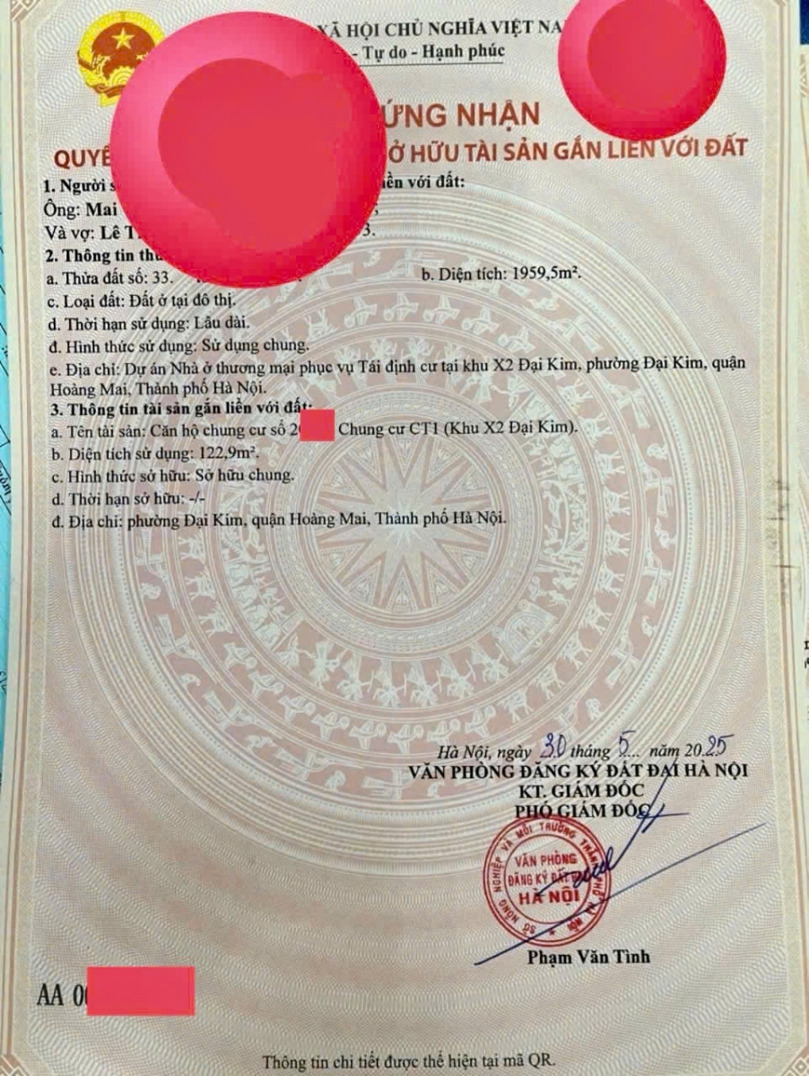 pháp lí sổ đỏ chung cư x2 đại Kim