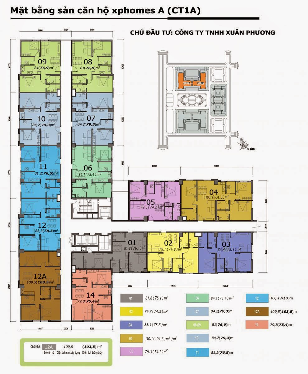 Mặt bằng sàn căn hộ xphomes A (CT1A)